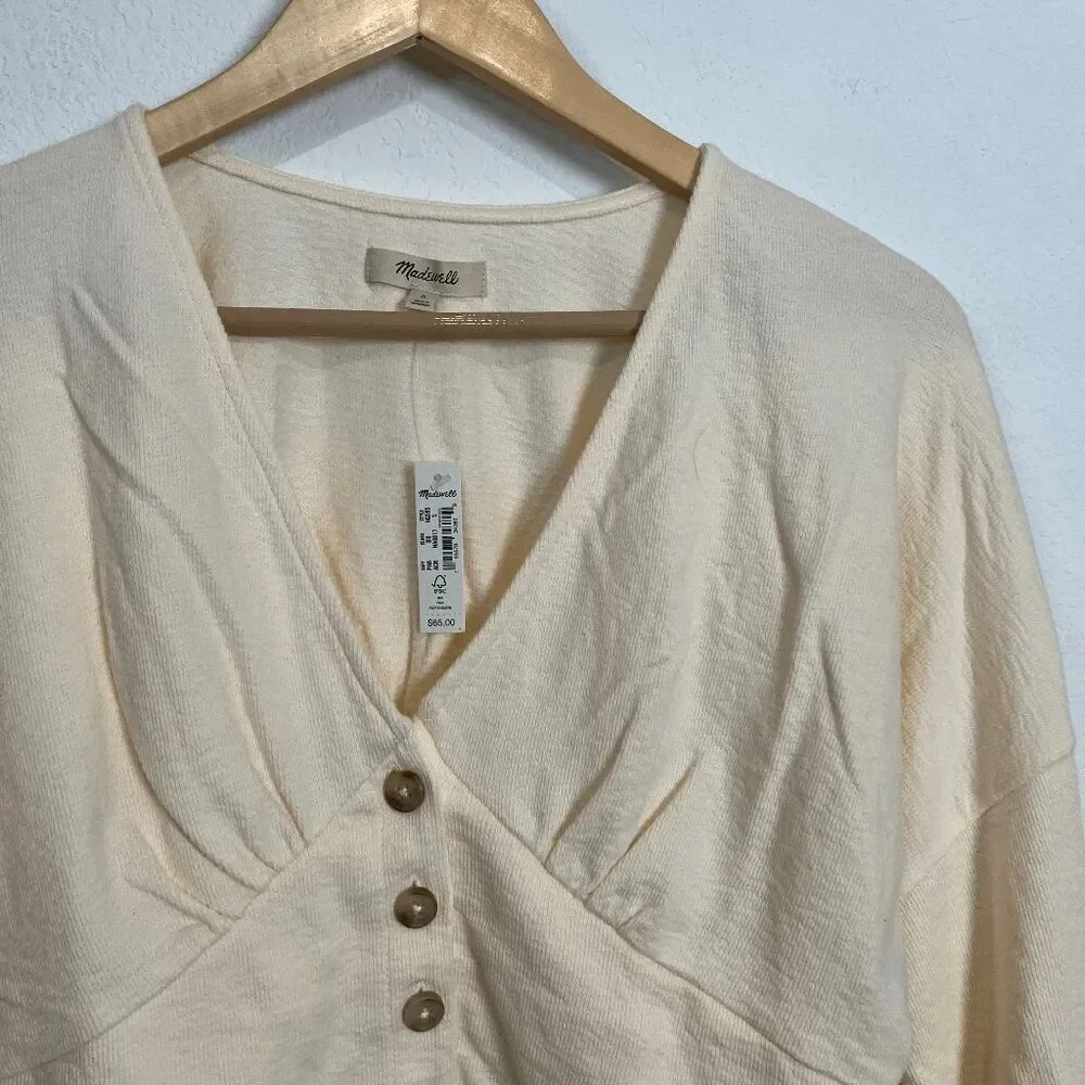 Madewell Antique Cream Deep-V Button-Front Crop Top Women's Size Small NWT